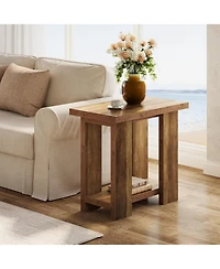 Tribesigns 2 Tier Side Table with Storage,Rustic Wood End Table,Narrow Nightstand Bedside Table for Living Room,Bedroom,Small Spaces