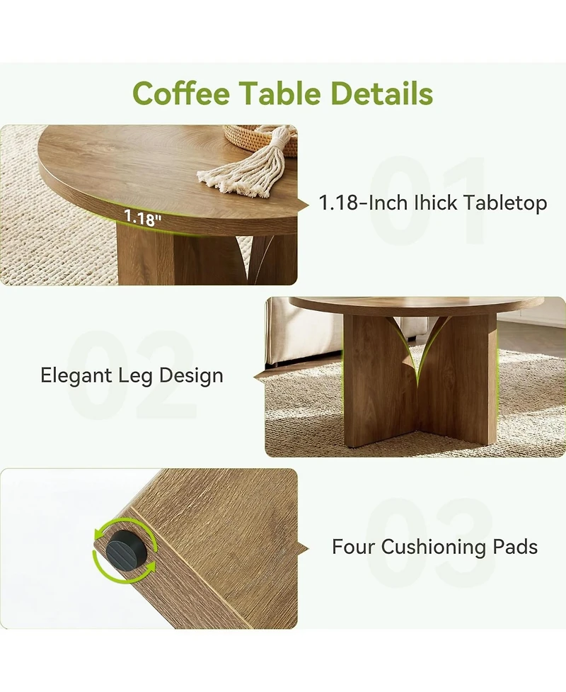 Tribesigns Round Coffee Table: 31.5" circle center table for living room, modern wooden table for small space, easy assembly.