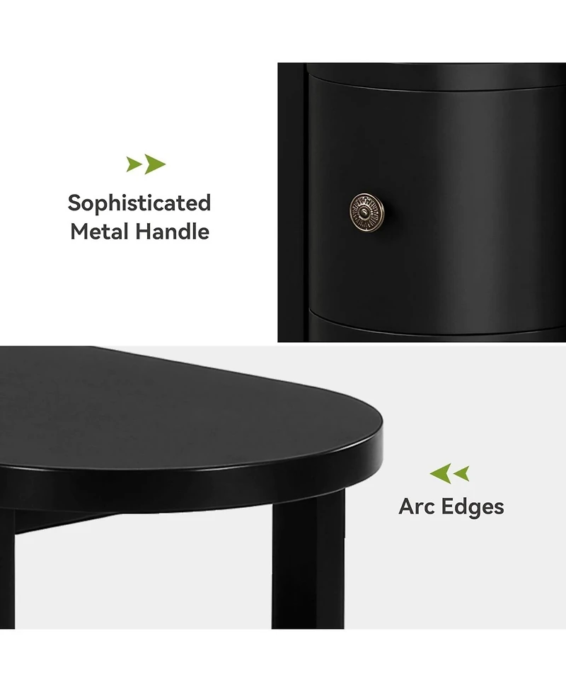 Tribesigns Solid Wood End Table with 2 Drawers and Open Shelf:No assembly required.Black side table for living room couch,slim nightstand for bedroom