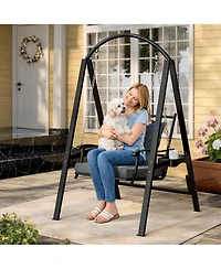 Pamapic 1 Person Porch Swing With Heavy-duty Metal Frame, Dual Side Trays And Adjustable Chains
