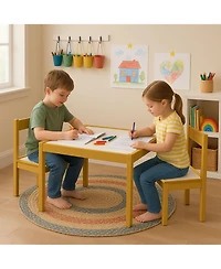 Pj Wood 3 Piece Table and Chairs Set with Natural Finish and Dry Erase Surface