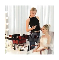 Byootique 4in1 Rolling Makeup Case with Makeup Brush Waist Bag,Professional Cosmetology Case on Wheels for Makeup Artist Travel