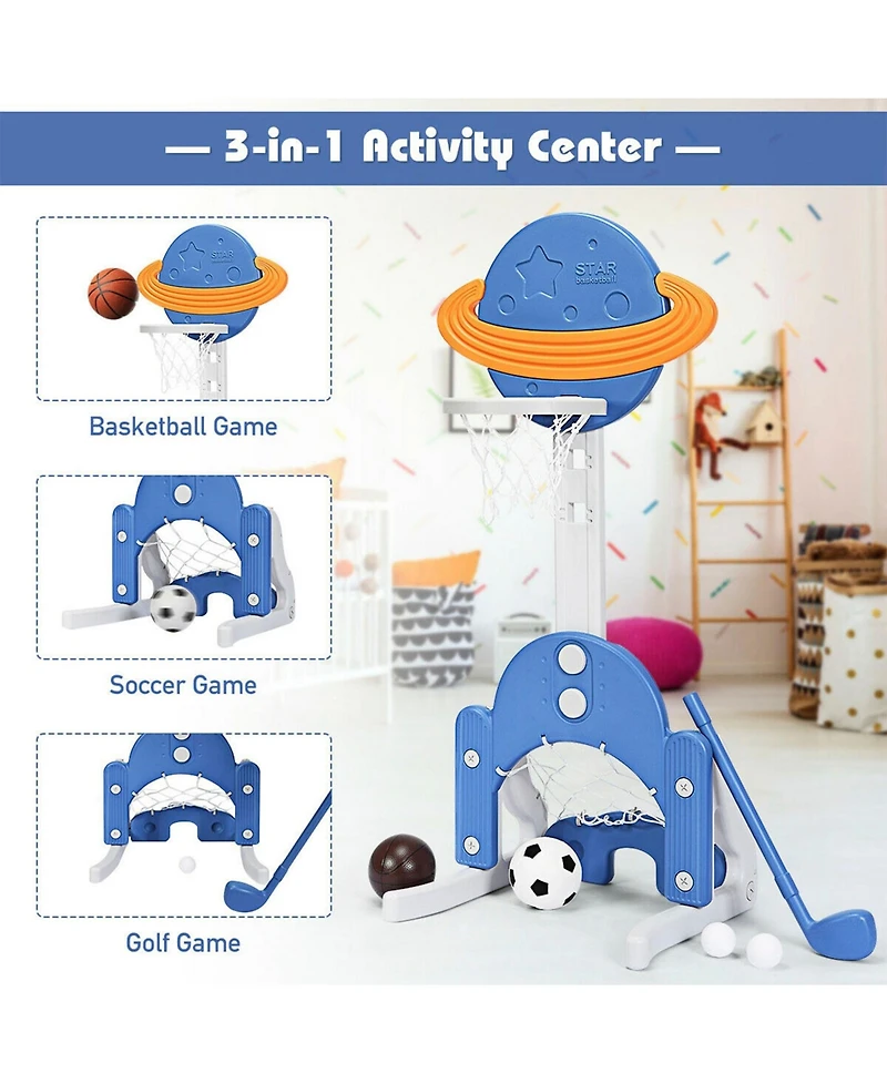 Sugift 3 In 1 Height Adjustable Kids Basketball Hoop Set With Balls