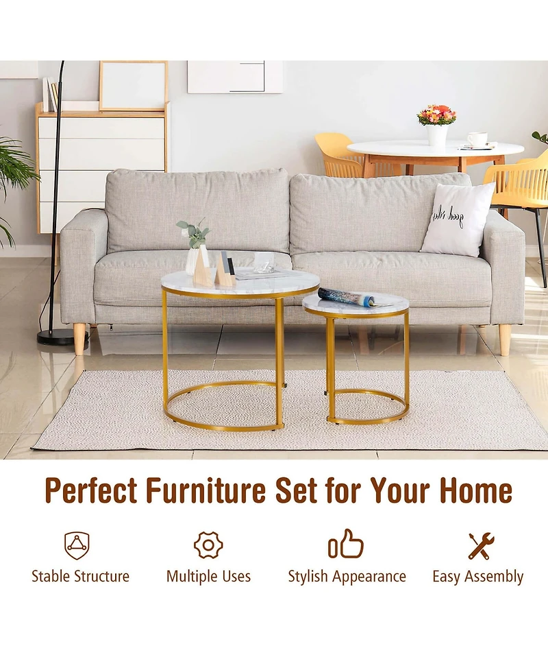 Costway Nesting Coffee Table Set of 2 for Balcony Living Room Modern Round Side Tables