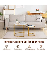 Costway Nesting Coffee Table Set of 2 for Balcony Living Room Modern Round Side Tables