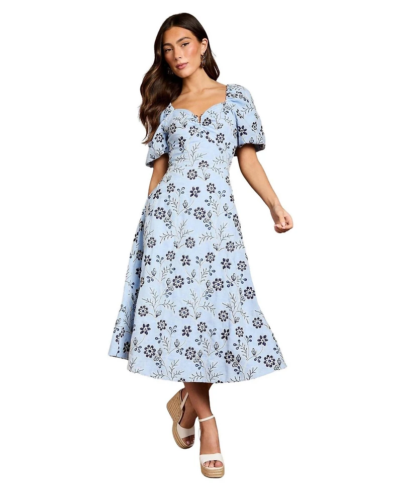 Coast Women's Puff Sleeve Embroidered Midi Dress