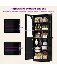 Aheaplus 80" Tall Kitchen Pantry Arch Storage Cabinet with Tempered Glass Doors