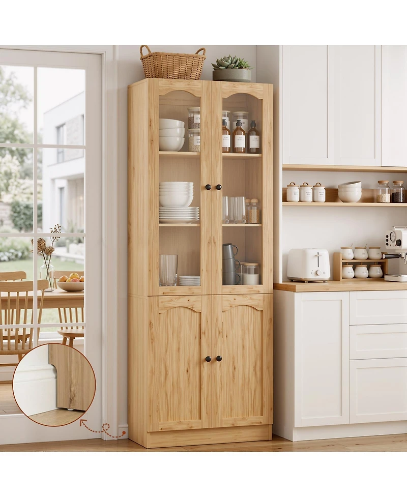 Aheaplus 80" Pantry Cabinet with Glass Door and Shelves, Kitchen Storage