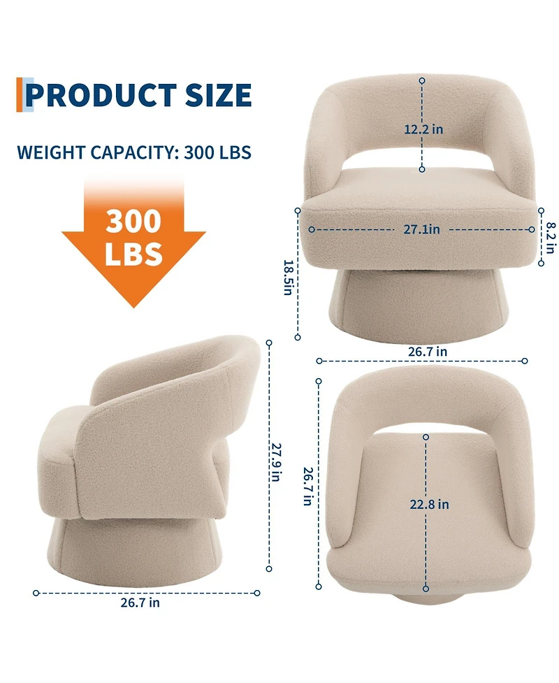 gaomon Modern 360degree(s) Swivel Barrel Accent Chair, Soft Fuzzy Round Lounge with Hollow Back and Stable Cone Base for Living Room Bedroom Office