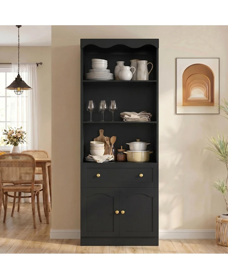 Aheaplus 80" Tall Kitchen Pantry Cabinet with Doors and Drawer, Modern Bookshelf