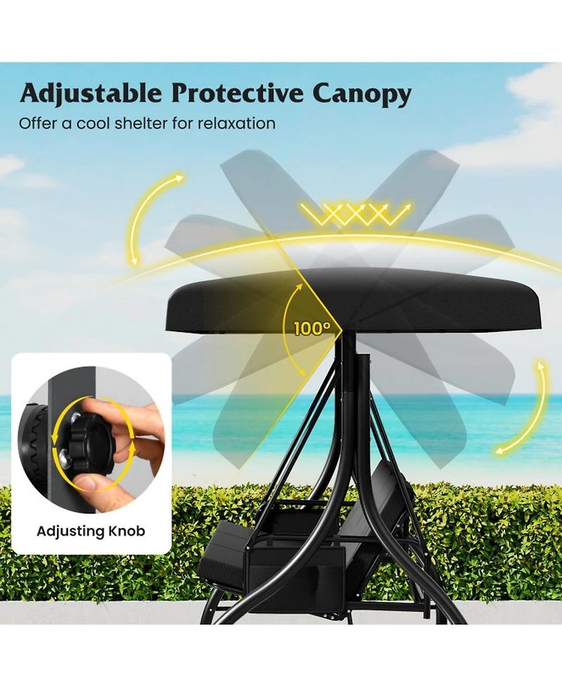 Gouun Convertible 3-Seat Patio Swing and Glider Bed with Adjustable Canopy