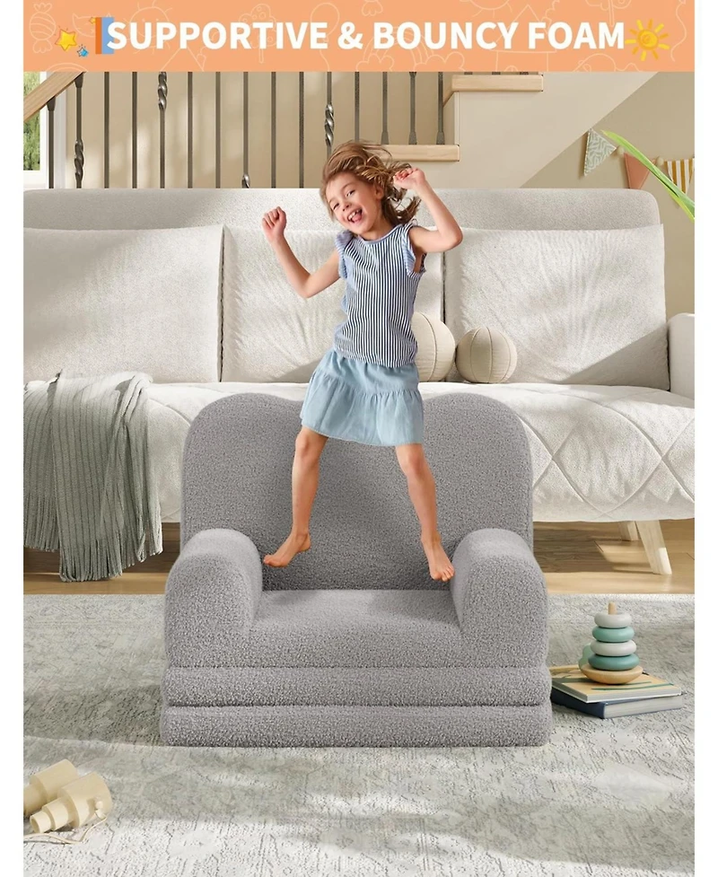 gaomon Kids Couch, 2-in-1 Comfy Toddler Couch Fold Out, Convertible Sofa to Lounger Foam Kids Chair with Soft Sherpa