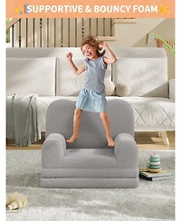 gaomon Kids Couch, 2-in-1 Comfy Toddler Couch Fold Out, Convertible Sofa to Lounger Foam Kids Chair with Soft Sherpa