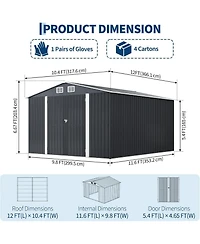 gaomon 10 x 12 ft Outdoor Storage Shed, Heavy-Duty Waterproof Tool Shed Storage with Lockable Door, Vents and Updated Frame Structure