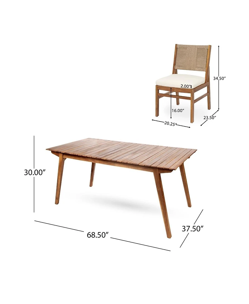 Asagikoiai 7-Piece Acacia Wood Patio Dining Set, Teak Table and Wicker Chairs with Cushions