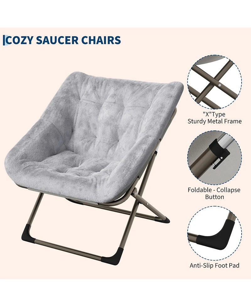gaomon Set of 2 Comfy Folding Chairs for Adults - Soft Faux Fur Lounge Chair for Living Room, Bedroom or Dorm, Flexible Reading Chair for Teens