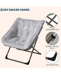 gaomon Set of 2 Comfy Folding Chairs for Adults - Soft Faux Fur Lounge Chair for Living Room, Bedroom or Dorm, Flexible Reading Chair for Teens