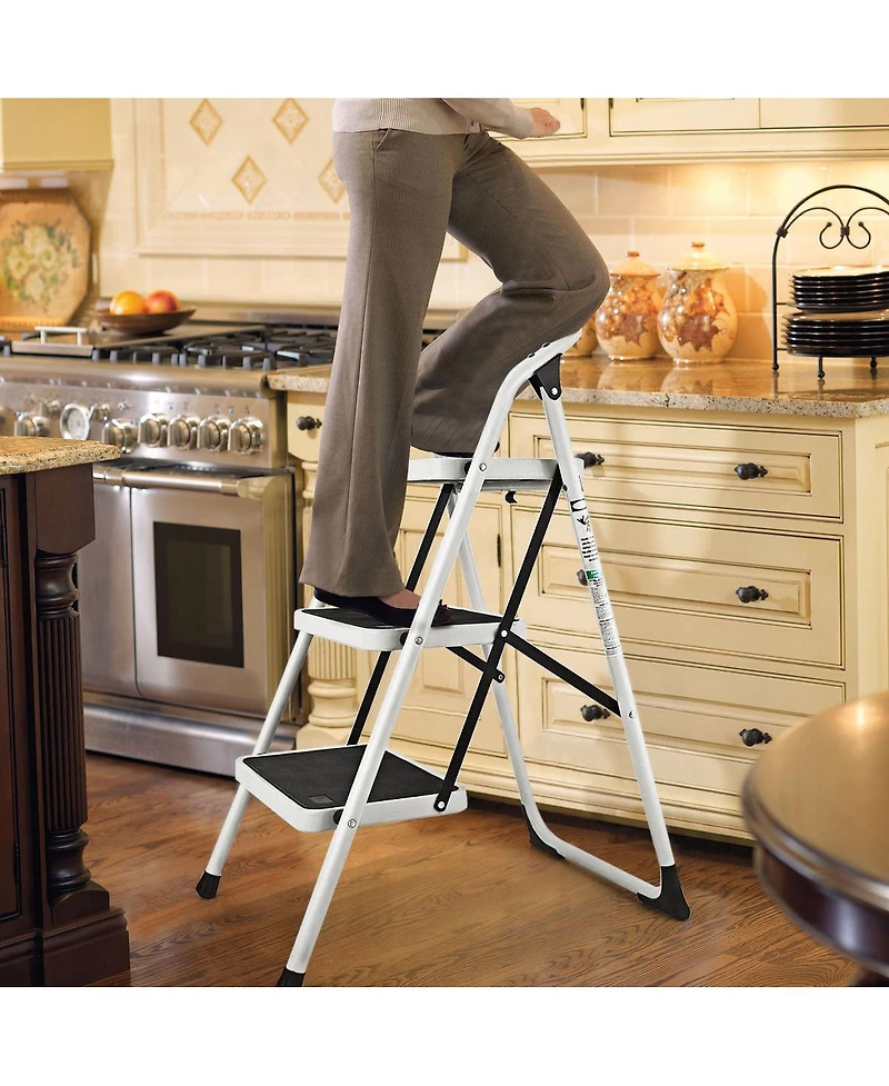 Costway 3 Step Lightweight Ladder Hd Platform Foldable Stool 330 Lb Cap. Saving Space