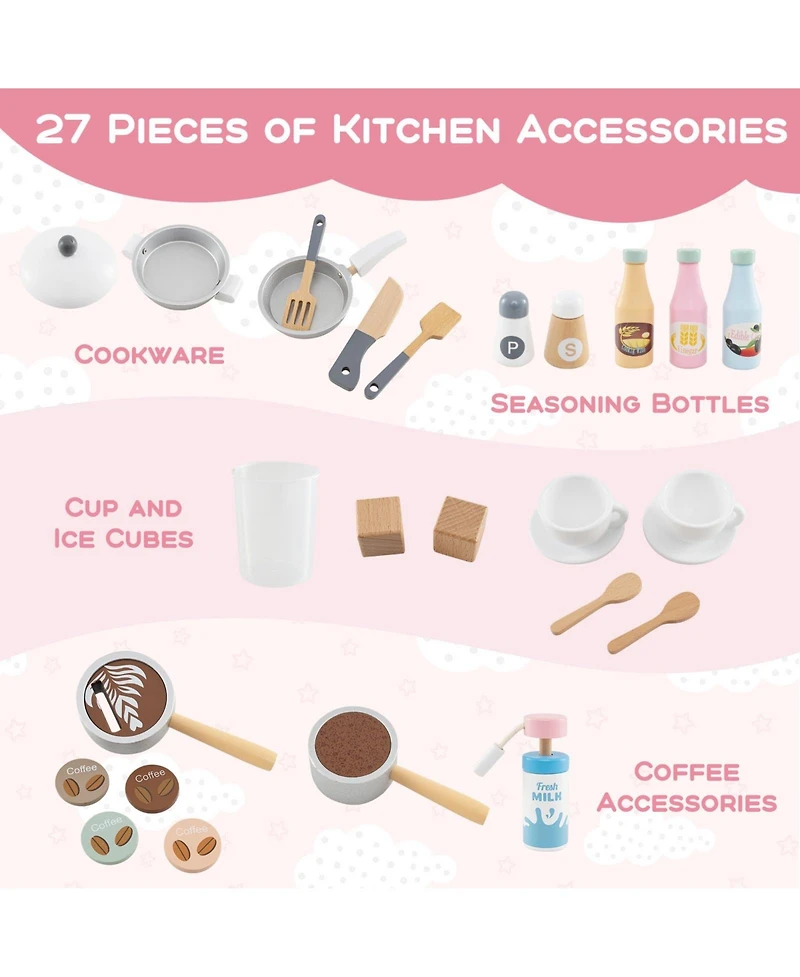 Mecale Kids Kitchen Set Wooden With Coffee Makers And Accessories