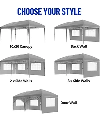 homfan 10'x20' Commercial Pop-Up Canopy Tent -, Waterproof with 6 Sidewalls, Adjustable Height and Storage Bag for Weddings or Parties