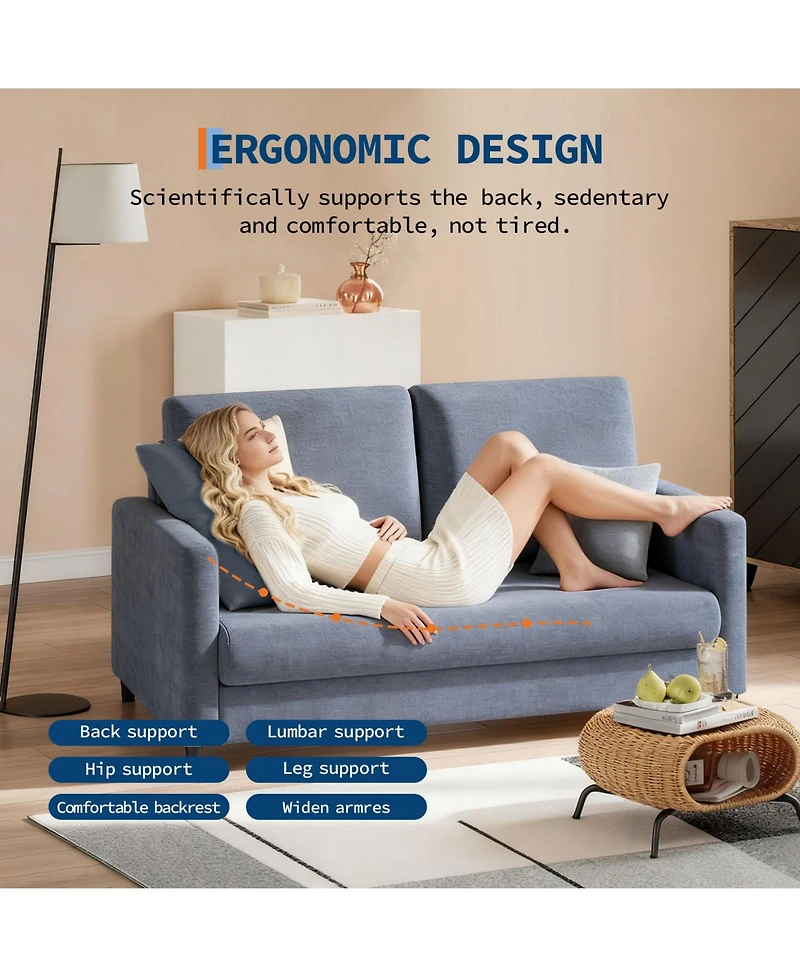 homfan 52" Loveseat - Fabric Sofa with Tool-Free Setup, 2 Throw Pillows, All-Wood Frame for Bedroom or Living Room