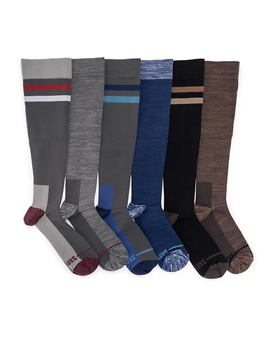Muk Luks Men's 6 Pair Pack Compression Knee High Nylon Socks, One Size