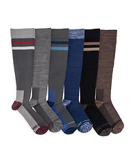 Muk Luks Men's 6 Pair Pack Compression Knee High Nylon Socks, One Size