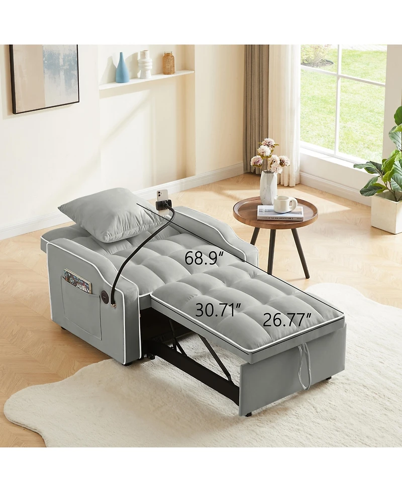 Clihome 3 In 1 Convertible Sleeper Sofa Chair Bed With Adjustable Backrest and Phone Holder