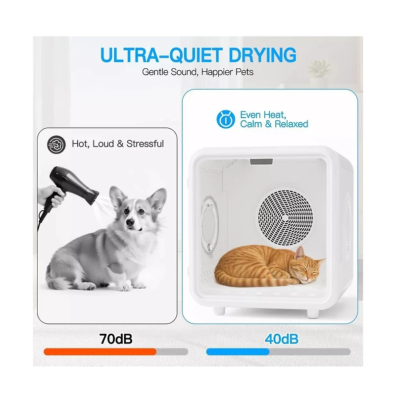 Gouun Smart Pet Dryer Box 58L Quiet Cat and Dog Dryer with App Control Low Noise Grooming