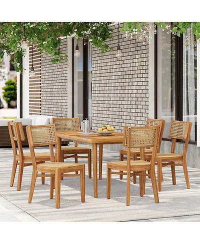 Asagikoiai Netro 7-Piece Acacia Wood Outdoor Dining Set with Wicker Chairs