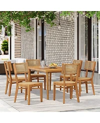 Asagikoiai Netro 7-Piece Acacia Wood Outdoor Dining Set with Wicker Chairs