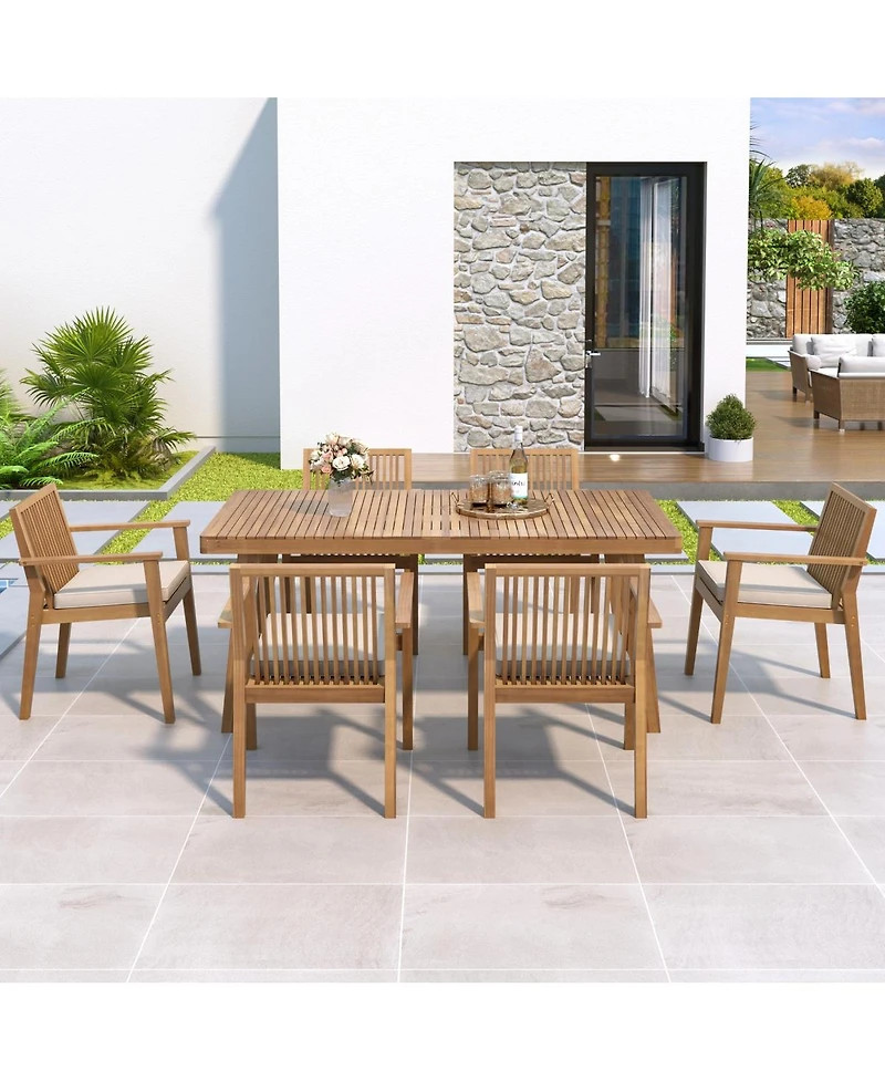 Asagikoiai 7-Piece Outdoor Patio Dining Set with Acacia Wood Table and Dining Chairs