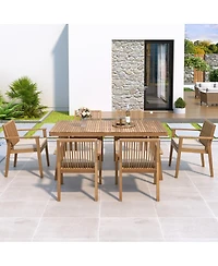 Asagikoiai 7-Piece Outdoor Patio Dining Set with Acacia Wood Table and Dining Chairs