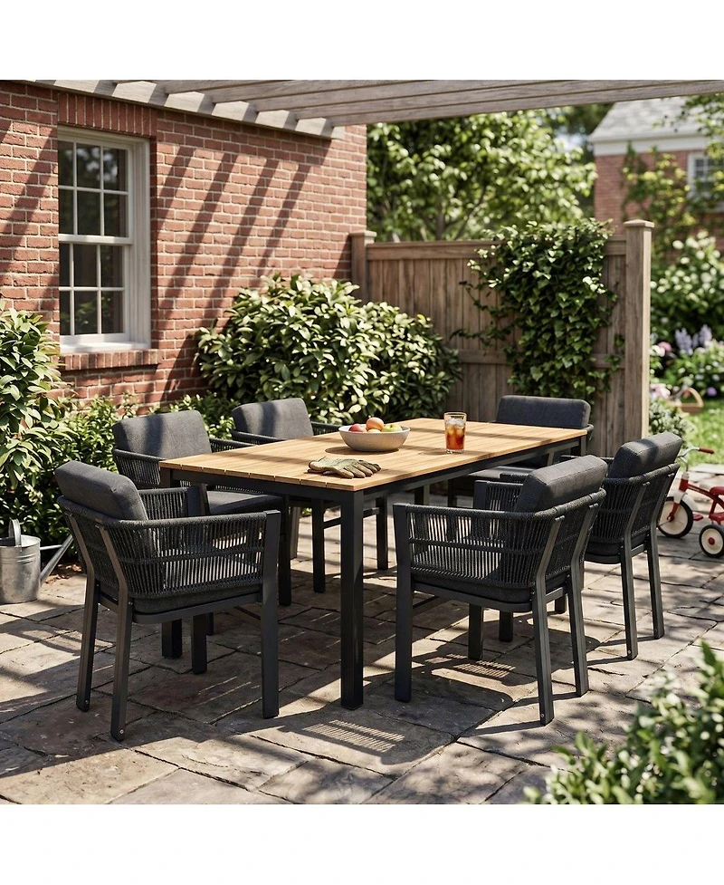 Asagikoiai 7-Piece Patio Dining Set with Acacia Wood Table and 6 Aluminum Chairs