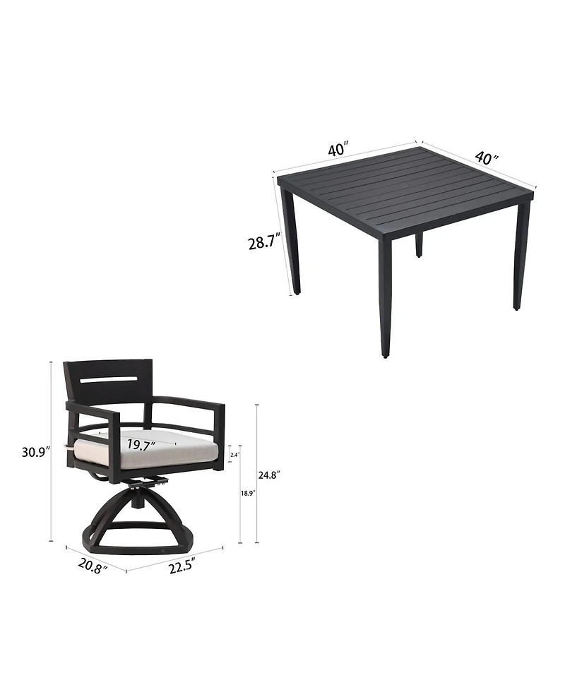 Asagikoiai Modern 5-Piece Outdoor Patio Dining Set with Aluminum Table and Sunbrella Swivel Chairs