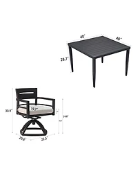 Asagikoiai Modern 5-Piece Outdoor Patio Dining Set with Aluminum Table and Sunbrella Swivel Chairs