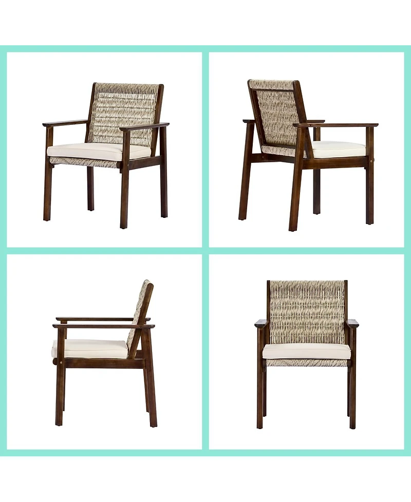 Asagikoiai 7-Piece Acacia Wood Outdoor Dining Set with Cushions and Wicker Chairs