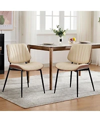 homfan Set of 6 Dining Chairs, Upholstered Pu Leather Kitchen Side Chairs with Curved Walnut Bentwood Back, Metal Legs and Adjustable Feet