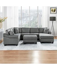 Clihome Sectional Sofa U-shaped Sofa with Movable Storage Ottoman
