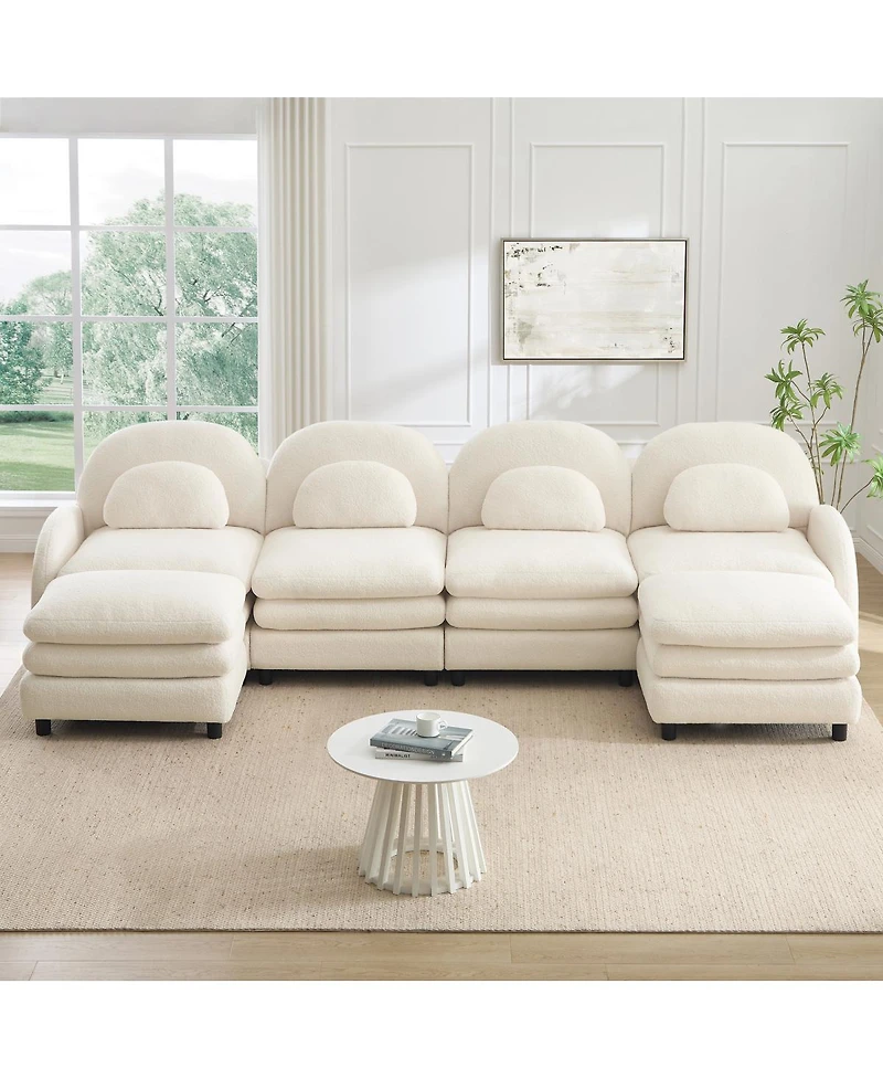 Streamdale Furniture Teddy Fabric 4-Seat Modular Cloud Sofa with 2 Ottomans