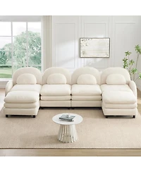 Streamdale Furniture Teddy Fabric 4-Seat Modular Cloud Sofa with 2 Ottomans