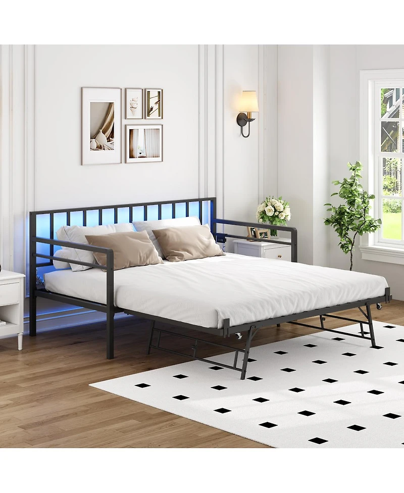 Streamdale Furniture Daybed with Led Lights Charging Station and Trundle