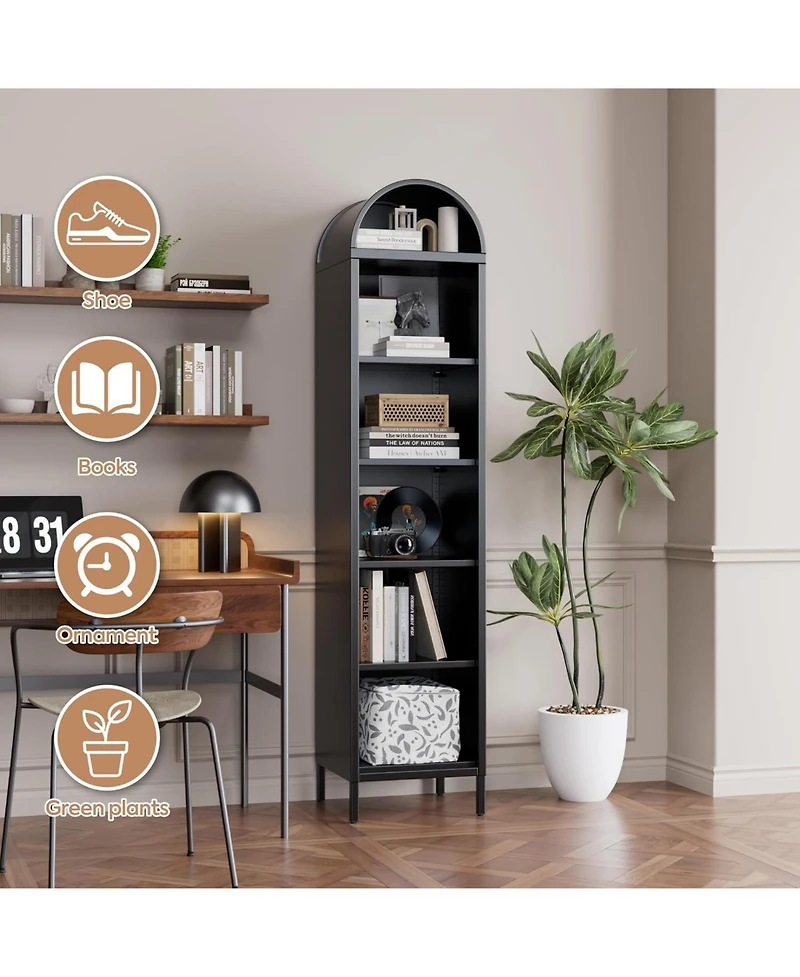 Boyel Living 73'' Narrow Arched Bookshelf, 6-Tier Metal Arch Display Organizer with Adjustable Shelves for Living Room