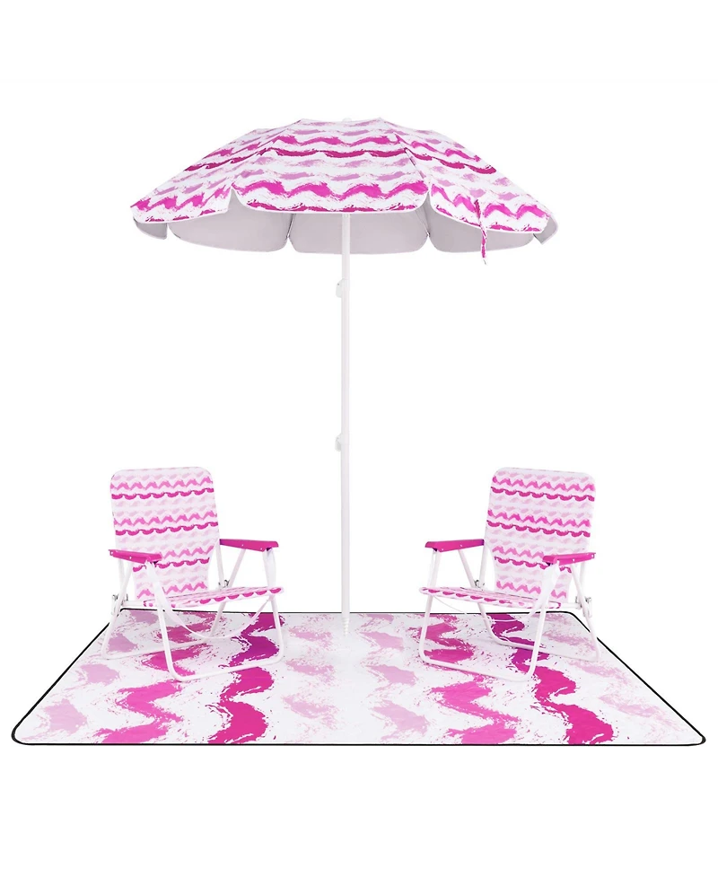 Sugift 4 Pieces Beach Umbrella Set with 2 Foldable Chairs and Picnic Blanket