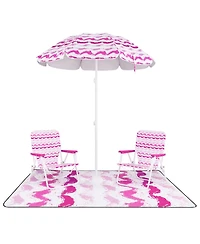 Sugift 4 Pieces Beach Umbrella Set with 2 Foldable Chairs and Picnic Blanket