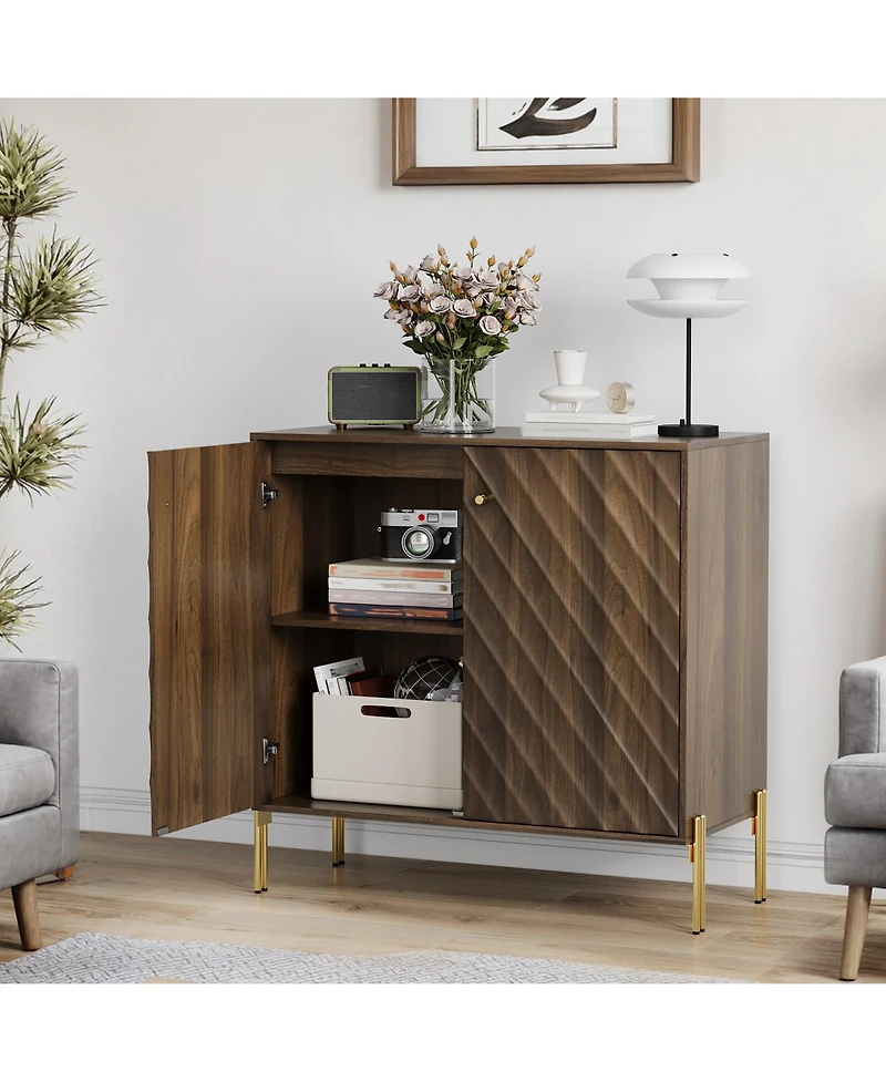 Boyel Living 31.5" Mid-Century Modern Sideboard Buffet Cabinet, Storage Console with Diagonal Wave Design for Living Room, Kitchen and Entryway