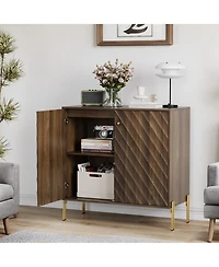 Boyel Living 31.5" Mid-Century Modern Sideboard Buffet Cabinet, Storage Console with Diagonal Wave Design for Living Room, Kitchen and Entryway