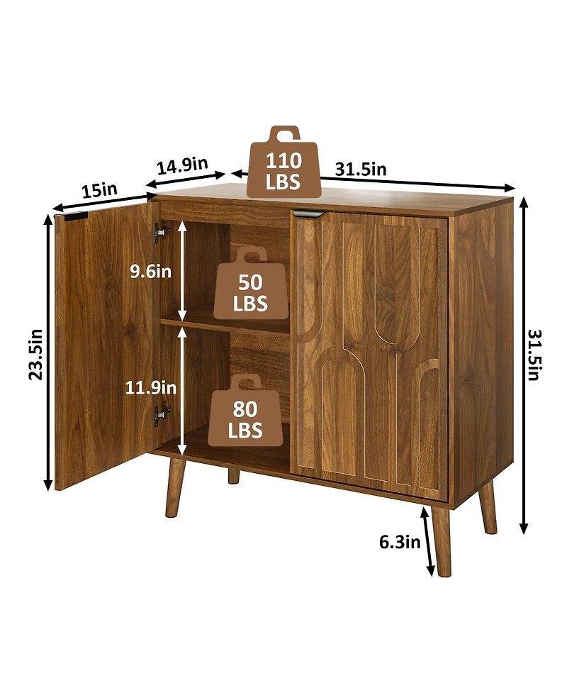Boyel Living 31.5" Farmhouse Sideboard Buffet Cabinet with Storage, Wood Coffee Bar with Slatted Doors and Anti-Tip Device for Kitchen, Dining Room