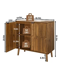 Boyel Living 31.5" Farmhouse Sideboard Buffet Cabinet with Storage, Wood Coffee Bar with Slatted Doors and Anti-Tip Device for Kitchen, Dining Room
