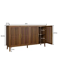 Boyel Living 63-Inch Sideboard Buffet Cabinet with Storage, Grille-Striped 4 Doors Accent Cabinet for Dining Room, Living Room, Kitchen and Entryway